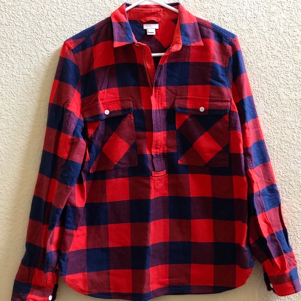 J.Crew Half Zip Buffalo Plaid Top